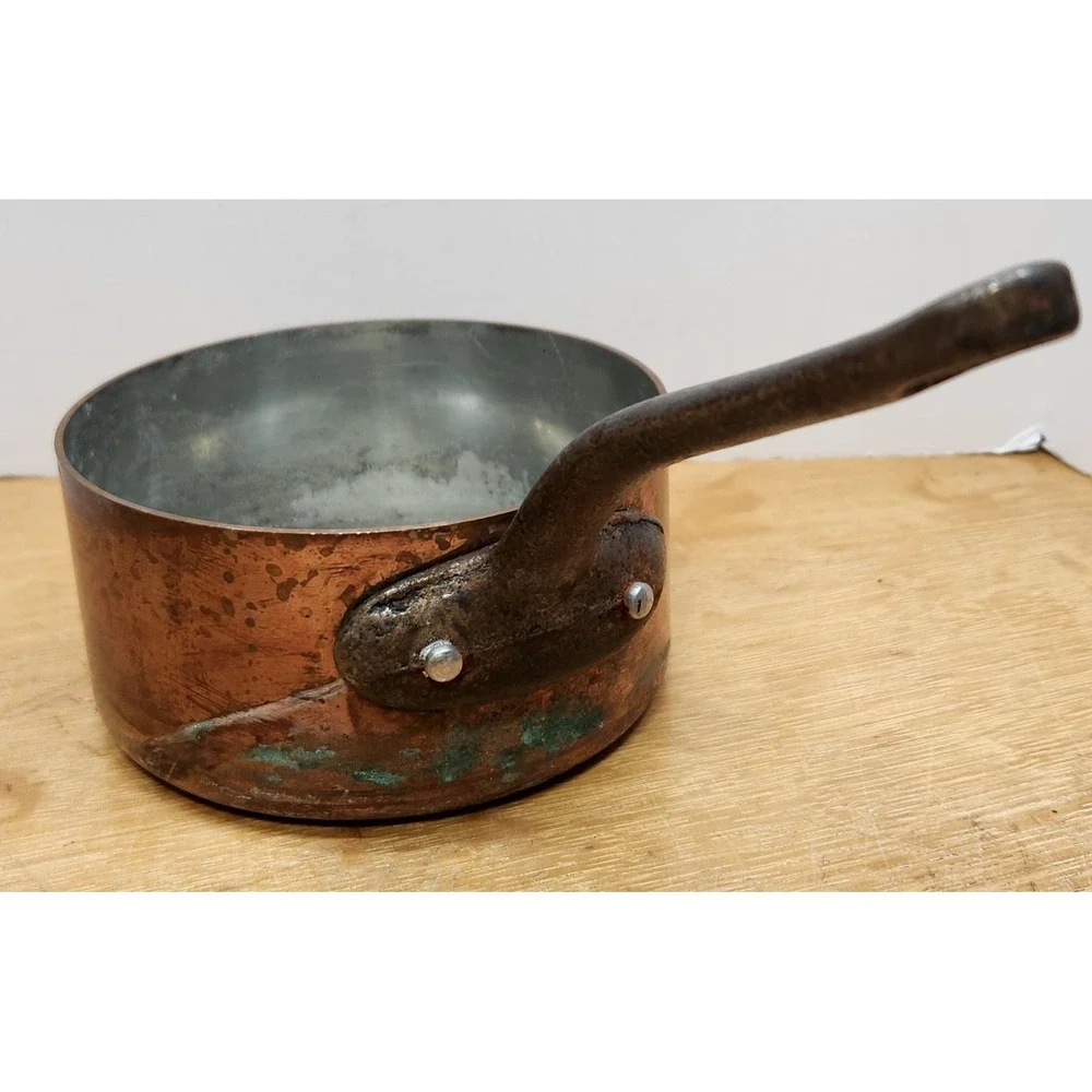 Vintage Baumalu France Copper Saucepan Tin Lined Cast Iron Handle 5.5 Inch